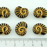 Shell Ammonite Fossil Carved Czech Beads - Matte Gold Opaque Black - 17mm