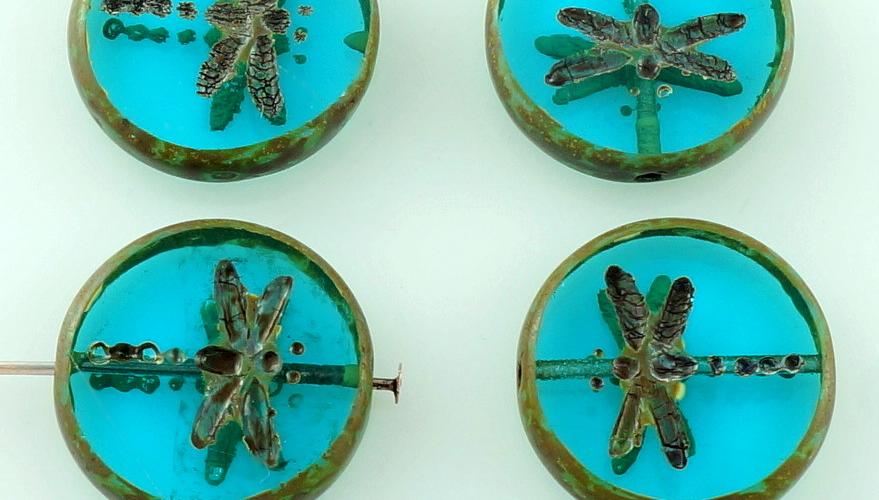 8 17mm Czech Glass Deep Red Travertine Dragonfly Coin Beads 
