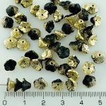 Bell Flower Caps Czech Beads - Jet Black Amber Gold Half - 7mm