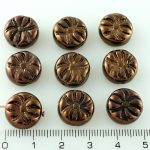 Flower Spider Czech Flat Coin Beads - Metallic Bronze Brown Luster Shiny - 13mm