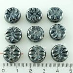 Flower Spider Czech Flat Coin Beads - Metallic Shiny Silver Gray Luster Shiny - 13mm