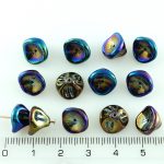 Bell Flower Lily Of The Valley Caps Czech Large Beads - Metallic Iris Blue - 10mm