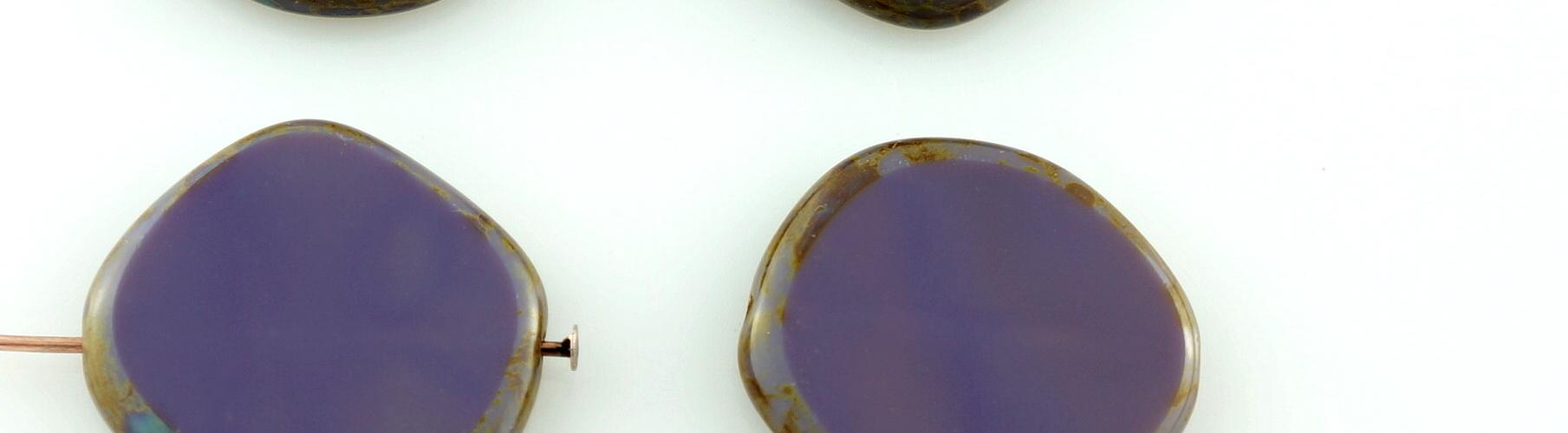 2pc 15mm Czech Table-Cut Square Vintage-Style Window Beads, Violet