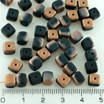 Cube Czech Beads - Matte Black Capri Gold Half - 7mm
