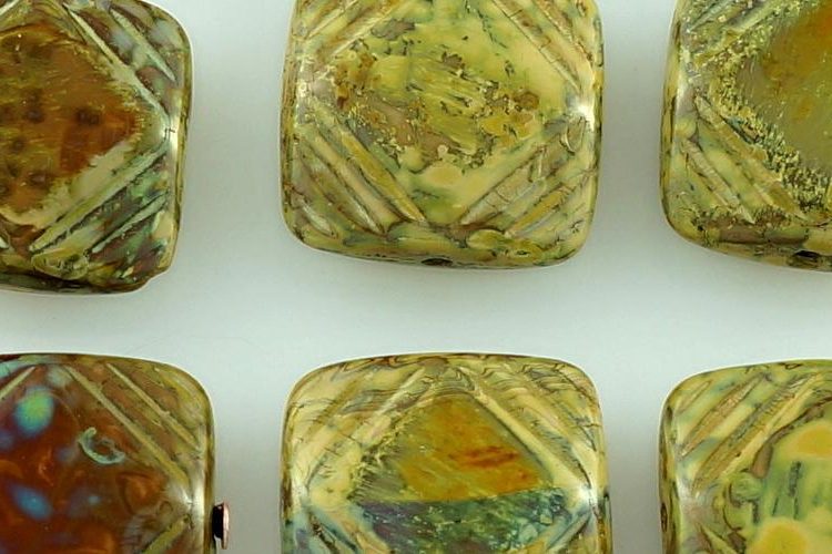 Square Flat Carved Czech Beads