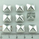 Pyramid Stud Two Hole Czech Beads - Crystal Silver - 12mm