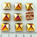 Pyramid Stud Two Hole Czech Beads - Crystal Iris Purple Yellow - 12mm