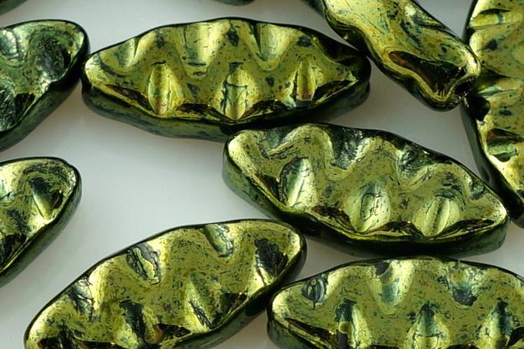 Oval Flat Waved Carved Petal Czech Beads