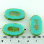 Oval Flat Table Cut Czech Beads - Brown Turquoise Picasso - 26mm