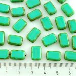 Rectangle Table Cut Flat Czech Beads - Turquoise Rustic Picasso - 12mm