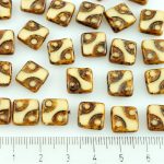 Square Window Table Cut Flat Dotted Czech Beads - Ivory Brown Rustic Picasso - 10mm