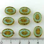 Oval Kiwi Window Table Cut Flat Czech Beads - Picasso Crystal Aqua Blue Rustic - 14mm