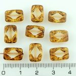 Rectangle Window Table Cut Flat Czech Carved Beads - Picasso Crystal Brown Rustic - 12mm