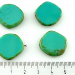 Coin Round Window Table Cut Flat Czech Beads - Turquoise Green Picasso - 22mm