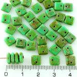Square Paillettes Squarelet One Hole Chips Czech Beads - Picasso Turquoise Green - 6mm
