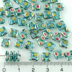 Square Paillettes Squarelet One Hole Chips Czech Beads - Crystal Aqua Blue Peacock Vitrail - 6mm