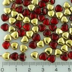 Heart Shaped Small Czech Beads - Crystal Red Gold Half - 6mm