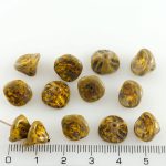 Bell Flower Lily Of The Valley Caps Czech Large Beads - Picasso Yellow Brown - 10mm