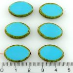Oval Window Table Cut Flat Large Czech Beads - Picasso Turquoise Blue - 20mm