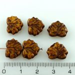 Maple Carved Czech Beads - Picasso Beige Brown - 13mm