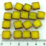 Square Flat Czech Beads - Picasso Brown Amber Yellow Opal - 10mm