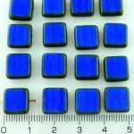 Square Flat Czech Beads - Picasso Brown Opaque Opaque Medium Dark Blue Sapphire - 10mm