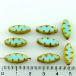 Oval Waved Petal Flat Window Table Cut Czech Beads - Picasso Brown Opaque Light Blue - 18mm