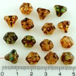 Bell Flower Caps Czech Beads - Mix Picasso Crystal Green Yellow Brown - 9mm