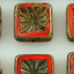 Rustic Window Table Cut Flat Flower Square Kiwi Czech Beads