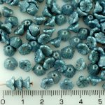 Bell Flower Caps Czech Beads - Opaque Gray Blue Luster - 7mm