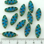 Oval Waved Petal Flat Window Table Cut Czech Beads - Picasso Brown Crystal Capri Blue - 18mm