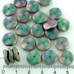 Czech Round Waved Disk One Hole Beads - Matte Purple Green Vitrail - 12mm