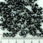 Half Pinch Large Czech Beads - Opaque Jet Black Granite Silver - 7mm