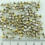 Round Faceted Fire Polished Czech Beads - California Gold Silver - 4mm