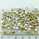 Round Faceted Fire Polished Czech Beads - White Gold Half - 4mm