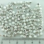 Round Faceted Fire Polished Czech Beads - White Silver Half - 4mm