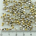 Round Faceted Fire Polished Czech Beads - California Silver Gold - 3mm