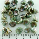 Bell Flower Lily Of The Valley Caps Czech Large Beads - Picasso Brown Blue Luster - 10mm
