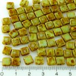 Square Flat Tile One Hole Czech Beads - Picasso Brown Turquoise Green - 6mm