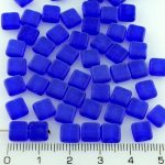 Square Flat Tile One Hole Czech Beads - Matte Crystal Blue - 6mm