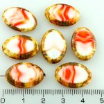 Oval Window Table Cut Flat Large Czech Beads - Picasso White Red Striped - 20mm