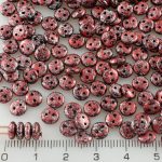 Lentil Round Flat Czech Two Hole Beads - Opaque Jet Black Granite Red Silver - 6mm