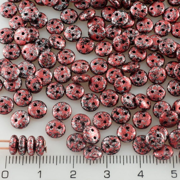 6mm Two Hole Tile- Red Picasso - Capital City Beads