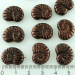 Shell Ammonite Fossil Carved Czech Beads - Metallic Shiny Bronze Brown Luster - 17mm