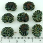 Shell Ammonite Fossil Carved Czech Beads - Picasso Brown Opaque Jet Black - 17mm