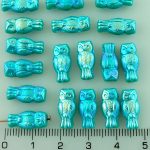 Owl Bird Animal Small Two-Sided Czech Beads - Turquoise Green AB - 15mm