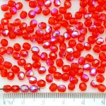 Round Faceted Fire Polished Czech Beads - Red - 4mm