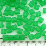 Square Flat Tile One Hole Czech Beads - Matte Crystal Green Frosted - 6mm