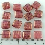Square Window Table Cut Carved Flat Czech Beads - Opal Rose Metallic Bronze - 10mm
