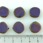Coin Round Window Table Cut Flat Czech Beads - Picasso Brown Opaque Purple - 15mm